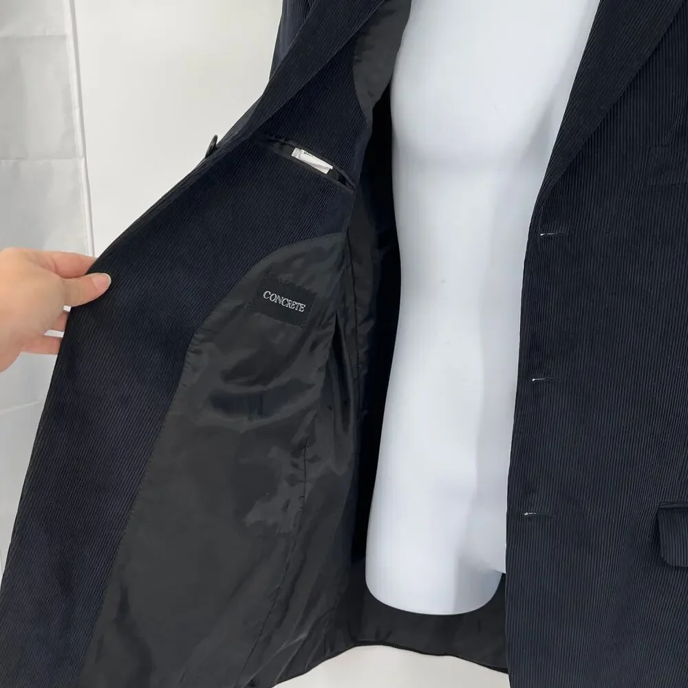 Vtg Y2K Concrete Corduroy Mens Blazer 42 Preppy Ivy Navy 3 Button Old Money